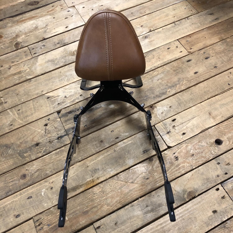 Indian Scout passenger backrest and rack - black with tan pad